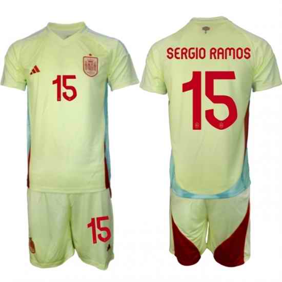 Men Spain Team 15 Sergio Ramos 2024 25 Yellow Away Soccer Jersey Suit